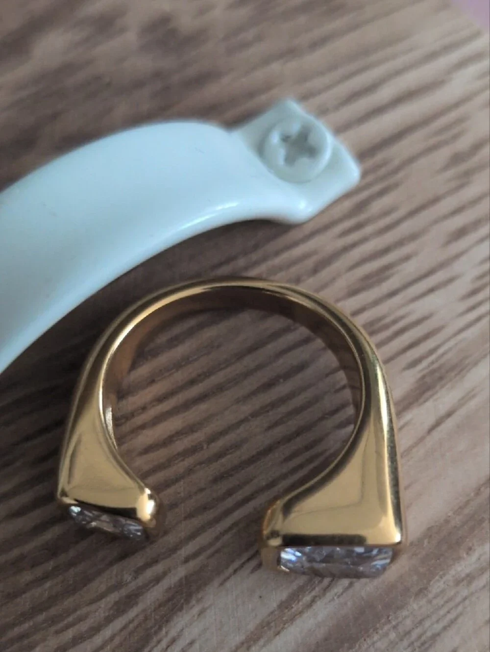Gold Open Band Ring with Clear Square Stones